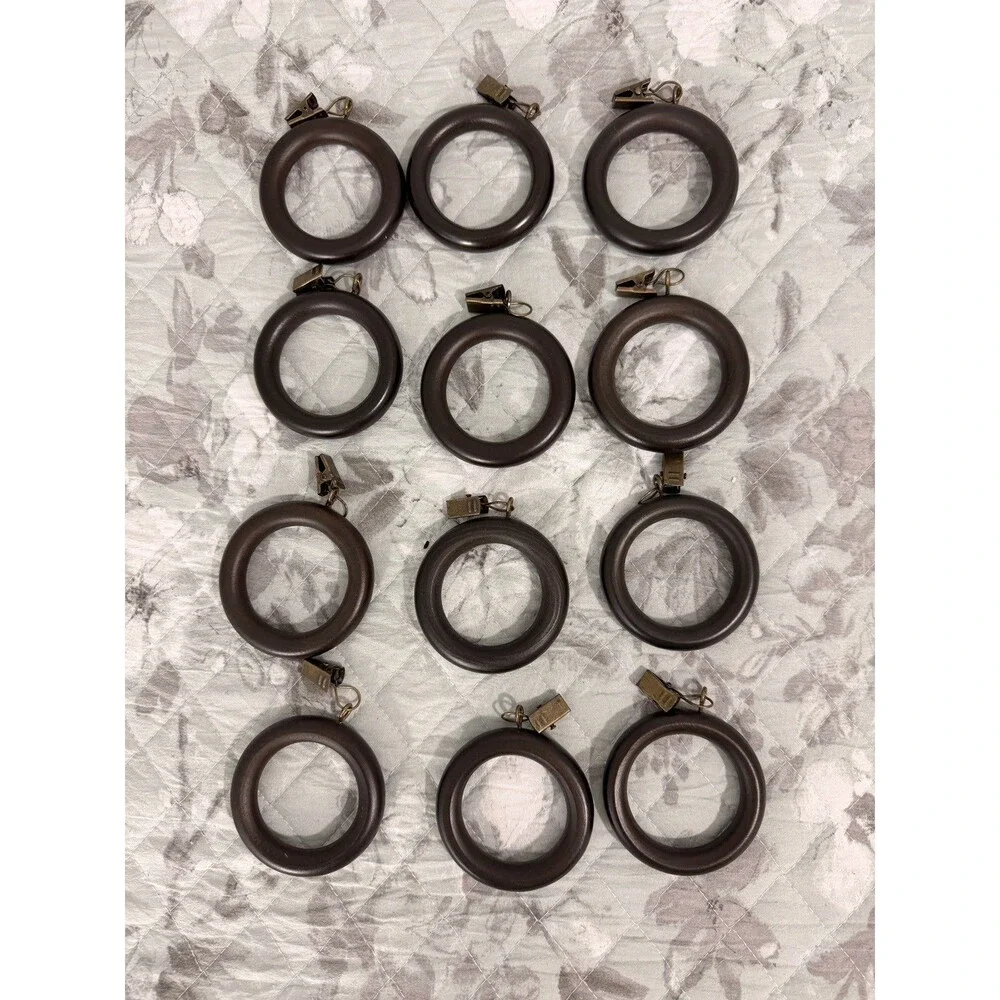 Pottery Barn Wood Curtain Rings Drapery Clips Dark Brown Set of 12 Large 3